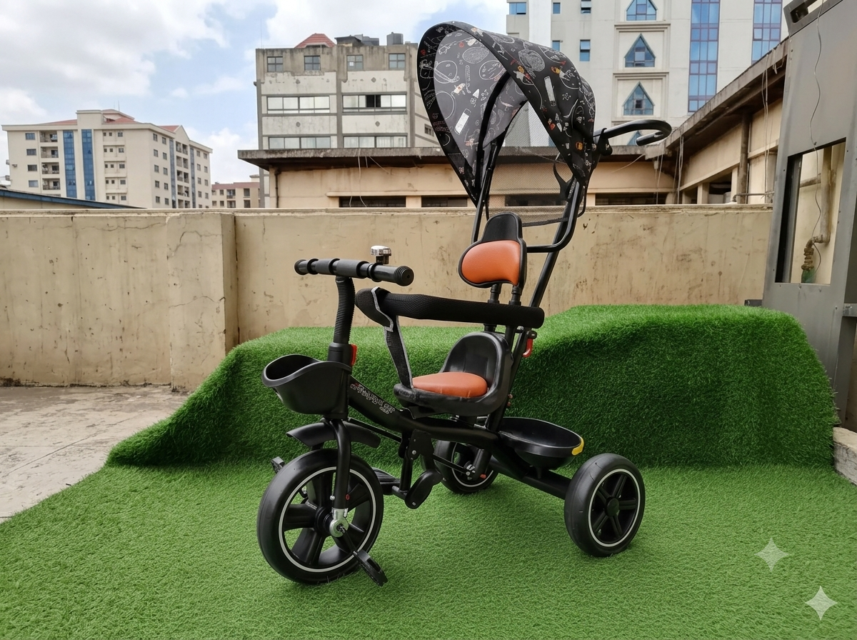 Canopy tricycle + push handle bar for kids 1-4 years